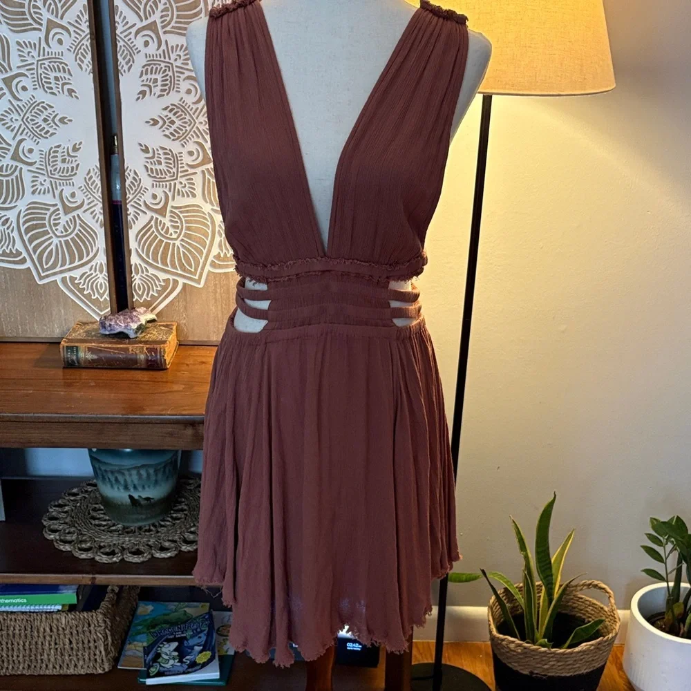 FREE PEOPLE Feel the Flava Fit and Flare Mini Dress Size Small Sunset Pink - Picture 3 of 14